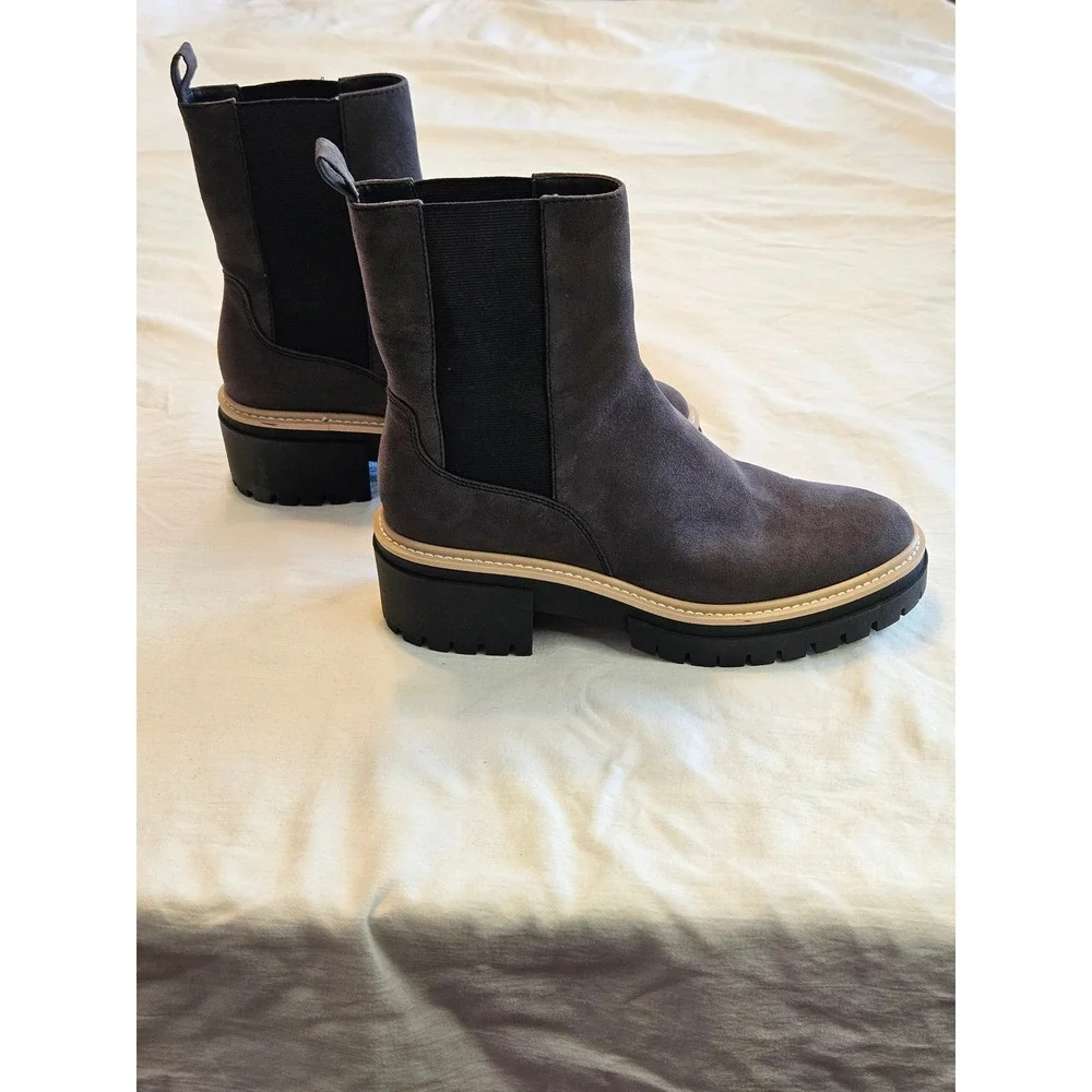 Open Edit Dark Brown‎ Suede Chelsea Boots Chunky Lug Sole Platform Block Heel